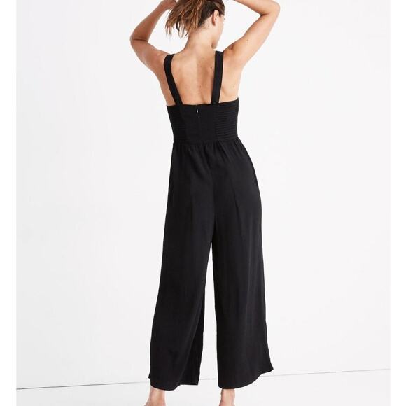 Madewell Pants - Madewell Smocked Button-Front Cropped Jumpsuit Black Size 4 Easy Comfy